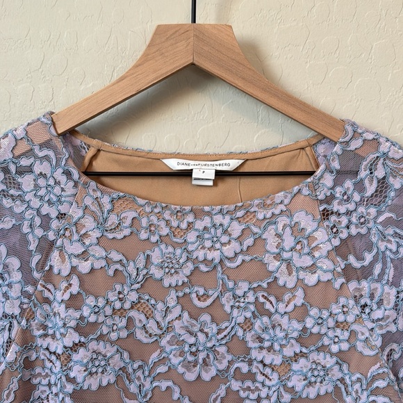 Diane Von Furstenberg Amal Lilac Lace Crystal Detail Drop Waist Dress Size P - Picture 6 of 14